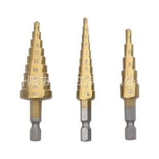 Cross-border hexagonal shank titanium-plated step drill 3-12/4-12/4-20mm small three-piece pagoda drill suit