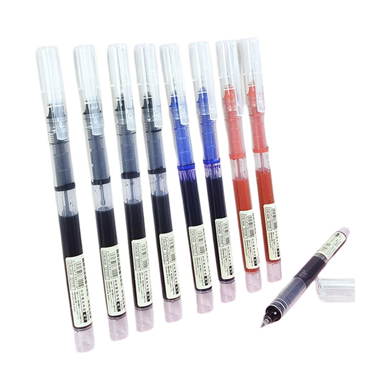 Black and red straight liquid ball pen large capacity water-based liquid quick-drying needle tube neutral pen student office sign pen wholesale