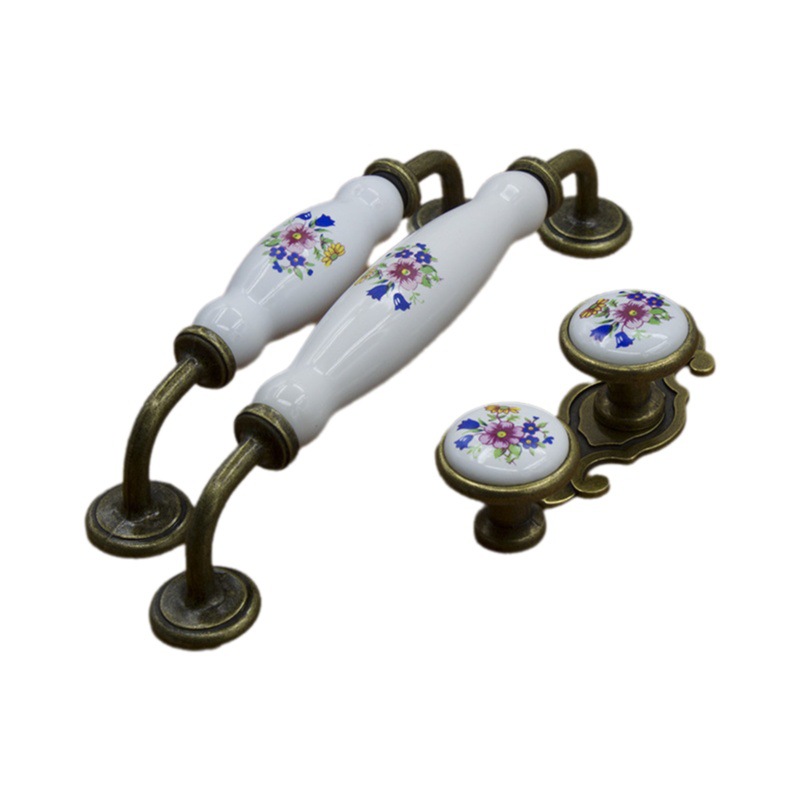 Rad fabricante de hardware manija de cerámica Europea moderna minimalista pastoral flor azul gabinete cajón manejar 160 agujero espaciamiento