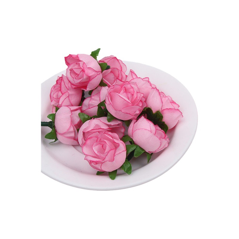 Artificial Rose Bud al por mayor caja de dulces regalo decoración pequeña Rose Bud ramillete cabeza decoración tela de seda flor falsa