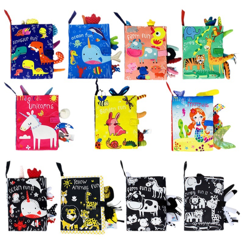 Libro de tela para bebés, con cola tridimensional, colores negro, blanco y rojo, desgarrable, juguete educativo. image 1