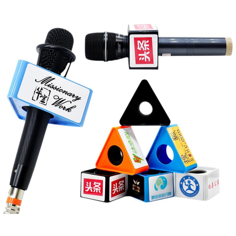 Logotipo para soporte de micrófono ABS, logotipo para soporte de entrevista de conferencias de estaciones de televisión, se puede usar como logotipo