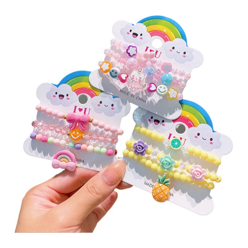 Venta caliente transfronteriza pulsera de acrílico para niños hecha a mano con cuentas coloridas de dibujos animados fruta niña todo partido traje de joyería