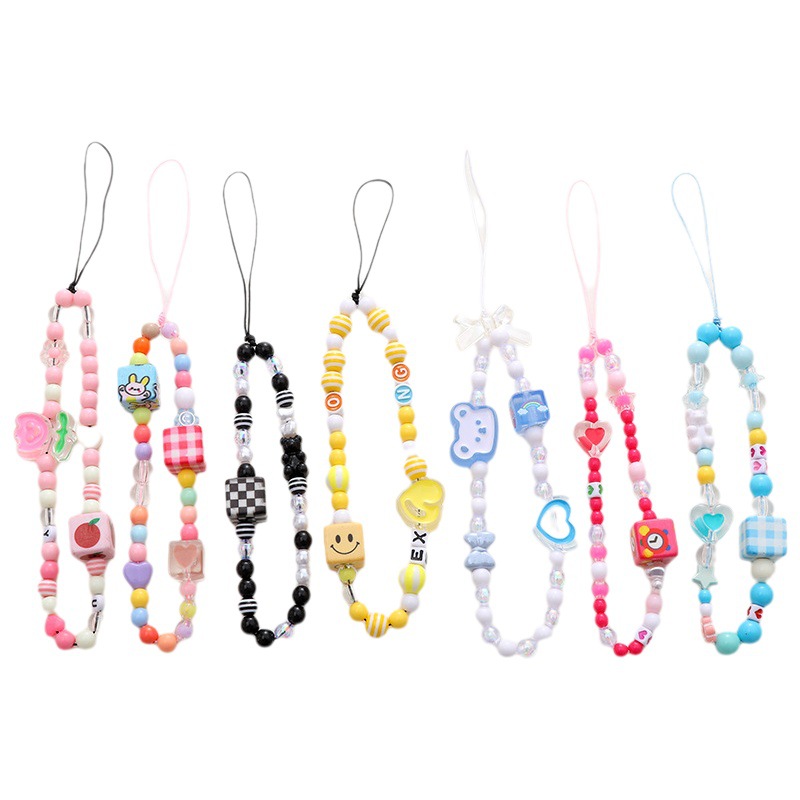 Nuevo color caramelo Oso de dibujos animados Cadena de teléfono móvil DIY caja del teléfono cordón cuadrado