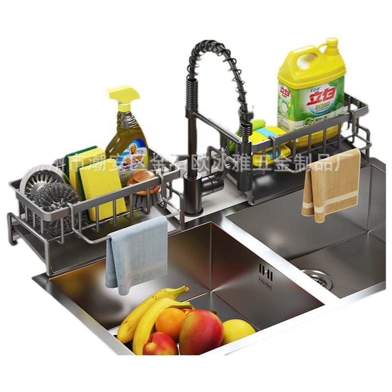 Estante de trapo Estante de cocina Fregadero Cesta de drenaje Subencimera Esponja multifuncional Estante de almacenamiento de detergente al por mayor
