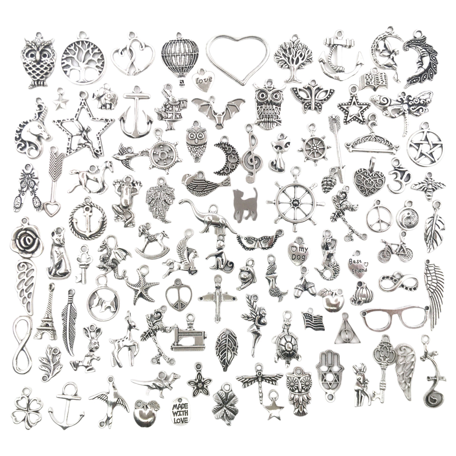 Lote mixto de 100/300 piezas de pequeños colgantes de plata Xizanga para pulseras, collares y materiales de accesorios de joyería de aleación para bricolaje al por mayor.