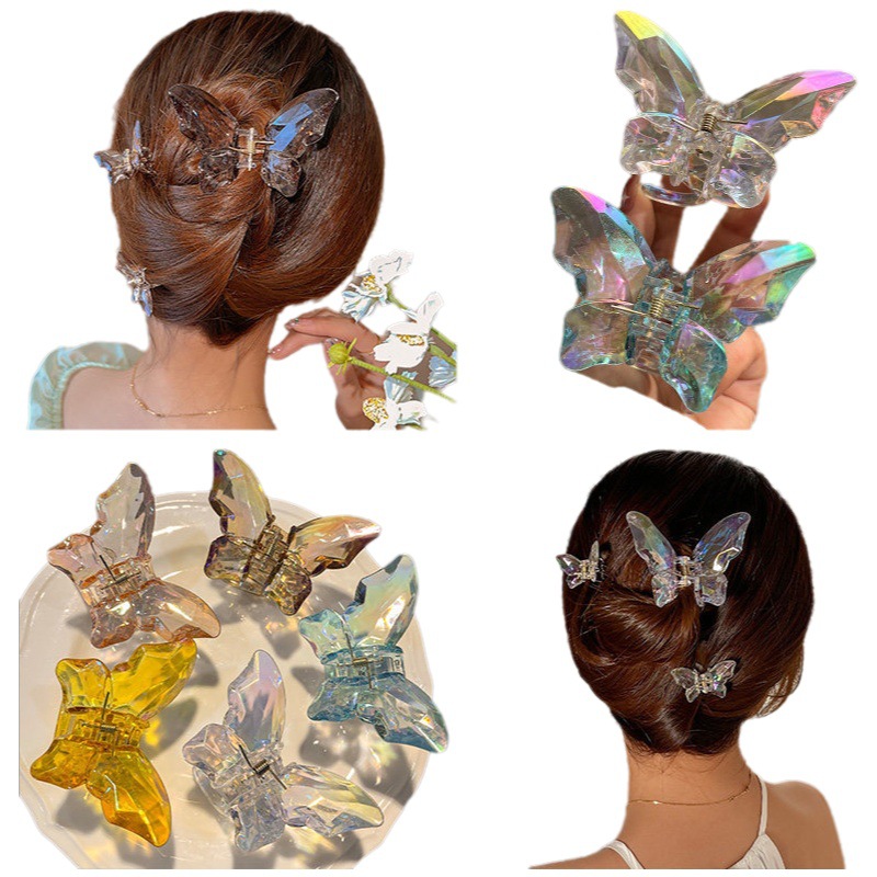 Mermaid Ji Crystal Butterfly Clip Super Fairy Horquilla Red de Internet para mujer 2024 Nuevo clip de tiburón ins horquilla tocado