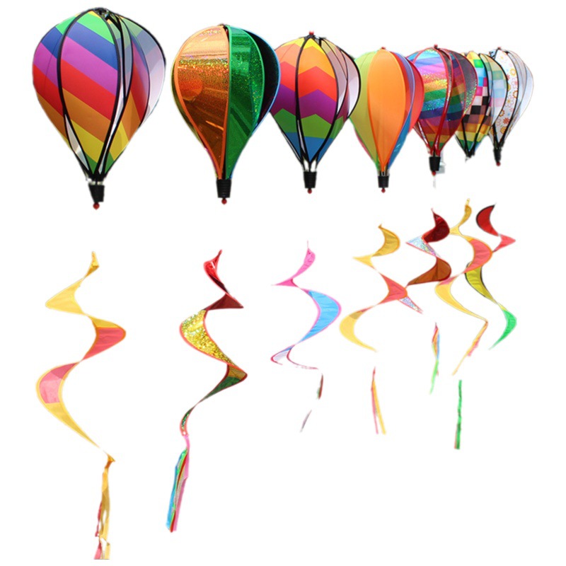 Cross-Border Hot Selling Rainbow Hot Air Balloon Wind Turning Sequins Rotating Colorful Windmill String Garden Windmill Outdoor Decoration Wholesale