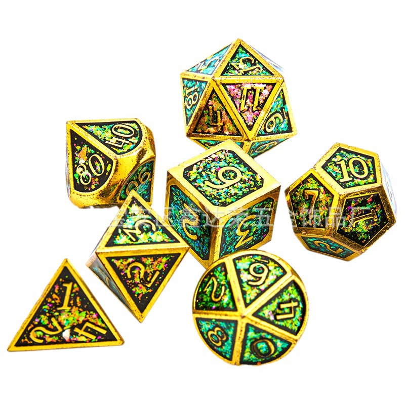 Source manufacturers metal dice set glitter pink czaro table game multi-sided dice DND run group sieve