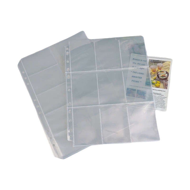 Jiugongge PP hoja suelta transparente libro de tarjetas página interior Tarjeta de juego Tarjeta de estrella libro de colección de cuatro rejillas Página de tarjeta A4 de 11 agujeros