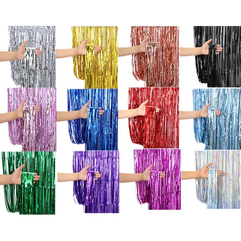 Lluvia brillante cortina de seda 1*2M lluvia de seda accesorios de cumpleaños decoración borla guirnalda fondo del Partido de fondo láser lluvia seda