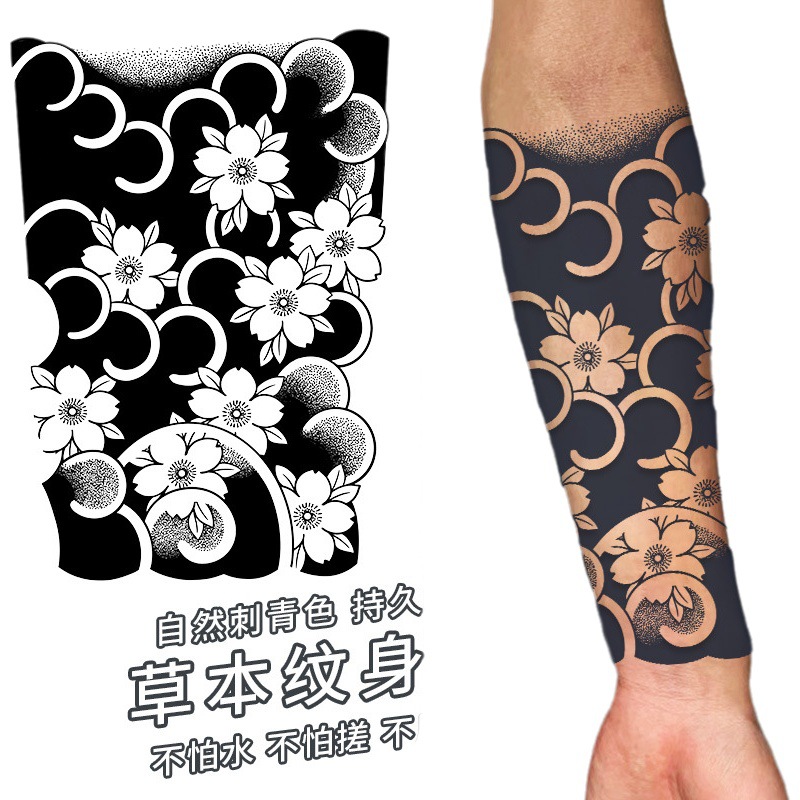 Jugo de tatuaje a base de hierbas pegatinas semi-permanente lavable impermeable no reflectante japonés antiguo tradicional flor de cerezo brazo koi peces para hombres