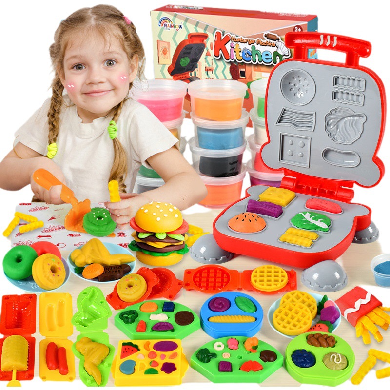 Trigo de color arcilla hamburguesa máquina de helados plastilina arcilla DIY juguete traje niños y niñas 6