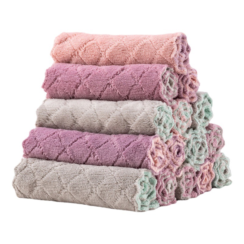 Estropajo de terciopelo de coral engrosado y absorbente de agua, toallitas de limpieza de grandes almacenes para limpiar la mesa, paño de cocina no graso y fácil de limpiar