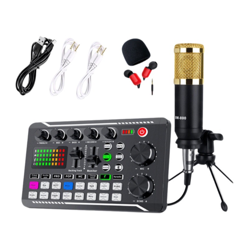 BM800 micrófono de condensador con F998 tarjeta sonido en vivo traje universal TikTok karaoke gadget para el teléfono móvil y el ordenador