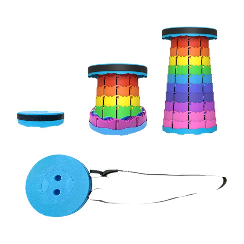 Rainbow Telescopic Folding Stool, Adjustable Portable Outdoor Travel Plastic Stool, Camping Stool, Cross-Border Custom Dropshipping