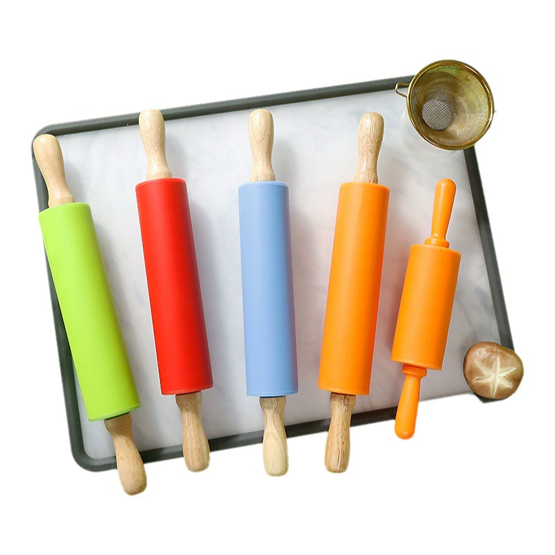 Силиконовая скалка для выпечки, двухсторонняя, с деревянной ручкой, оптом