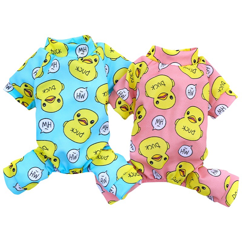 Primavera y otoño mascota perro gato Teddy pato Pomerania pijamas de dibujos animados salida de fondo ropa para perros de cuatro patas suministros para gatos