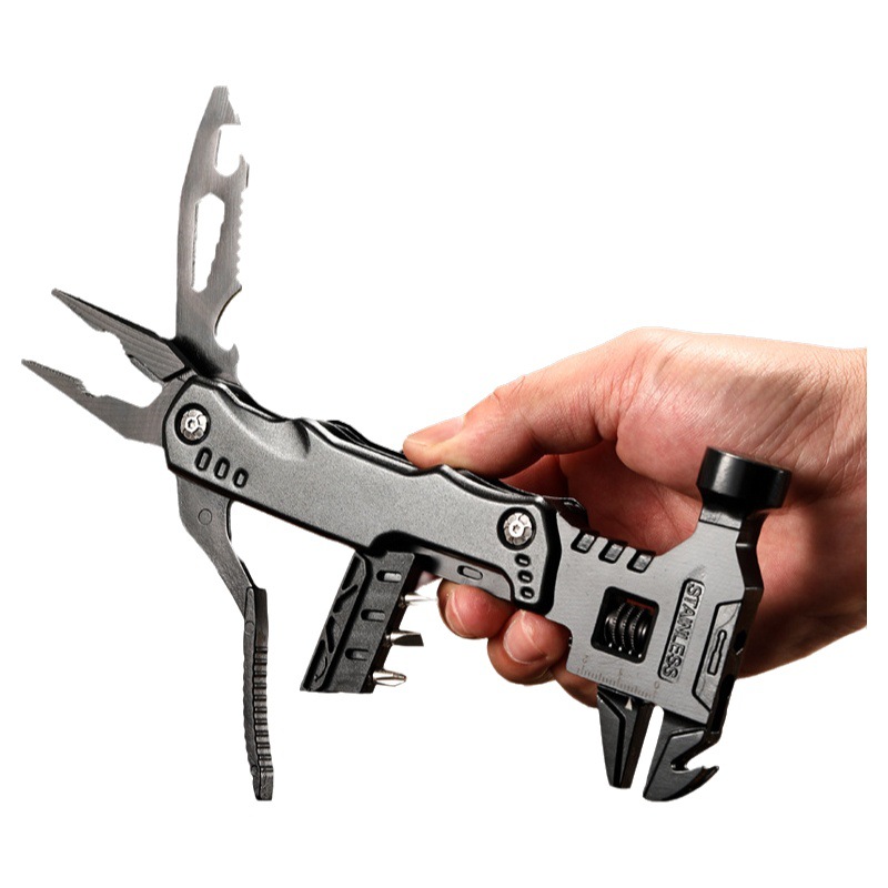 Venta al por mayor al aire libre cuchillo y alicates EDC herramienta negro multi-funcional móvil llave ajustable combinación alicates plegables universales