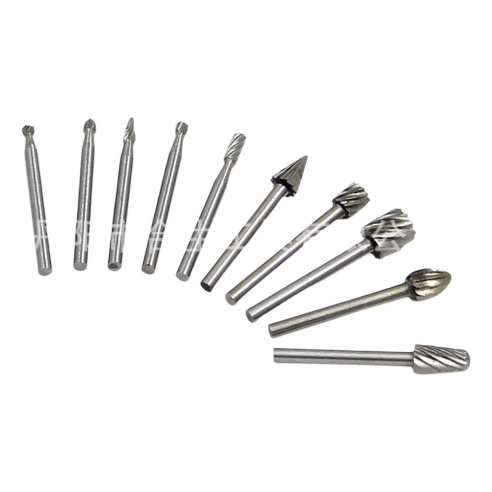 Transfronterizo de 10 piezas de acero de alta velocidad archivo rotativo carpintería hecha a mano DIY raíz talla eléctrica molienda cabeza talla fresa cortador