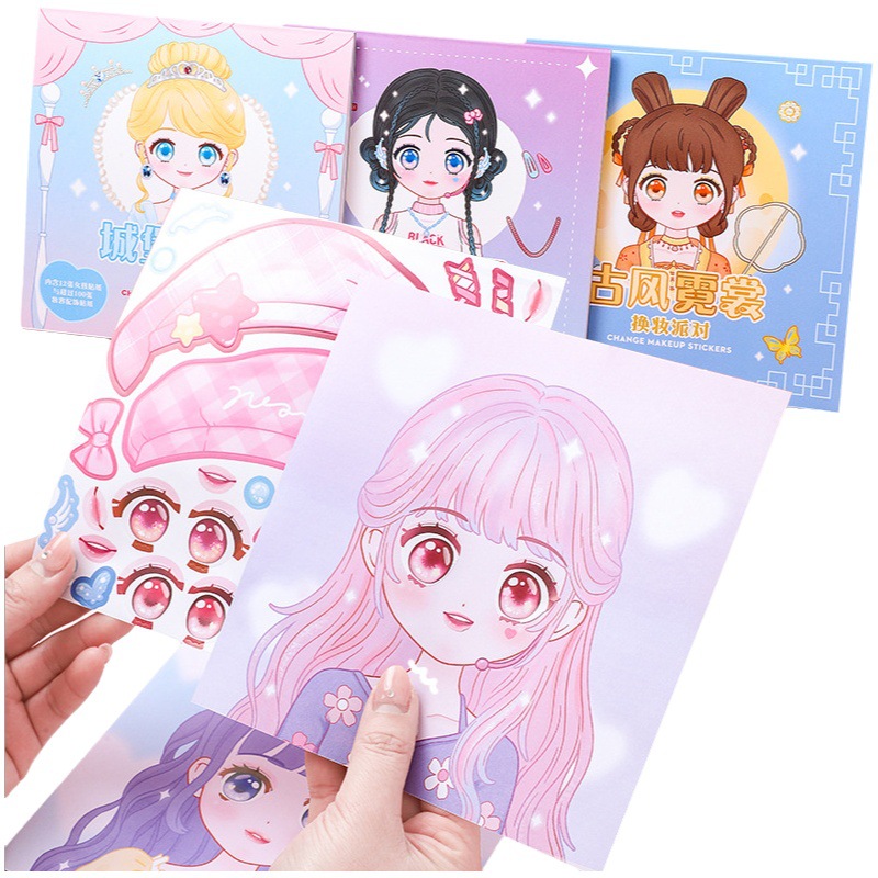 Lindo estilo de maquillaje cambiante libro de pegatinas juguetes educativos para niños vestirse para niñas pegatinas súper agradable maquillaje mostrar pegatinas libro