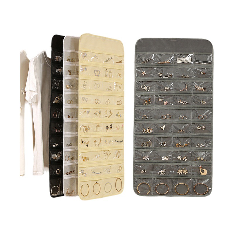 Amazon popular bolsa de almacenamiento de joyas de doble cara 80-rejilla estante de exhibición de Joyas artículos pequeños artículos diversos organización bolsa colgante