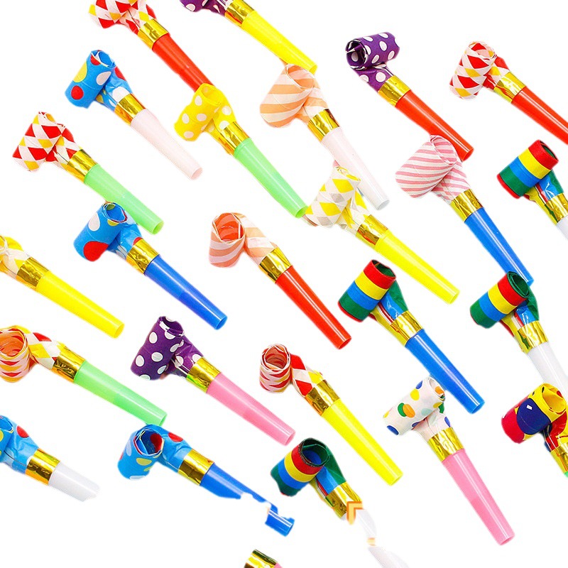 Fábrica al por mayor mixta 6,5 cm cabeza de papel dragón soplando silbato fiesta de cumpleaños de los niños suministros creativo dragón soplando rollo alegría