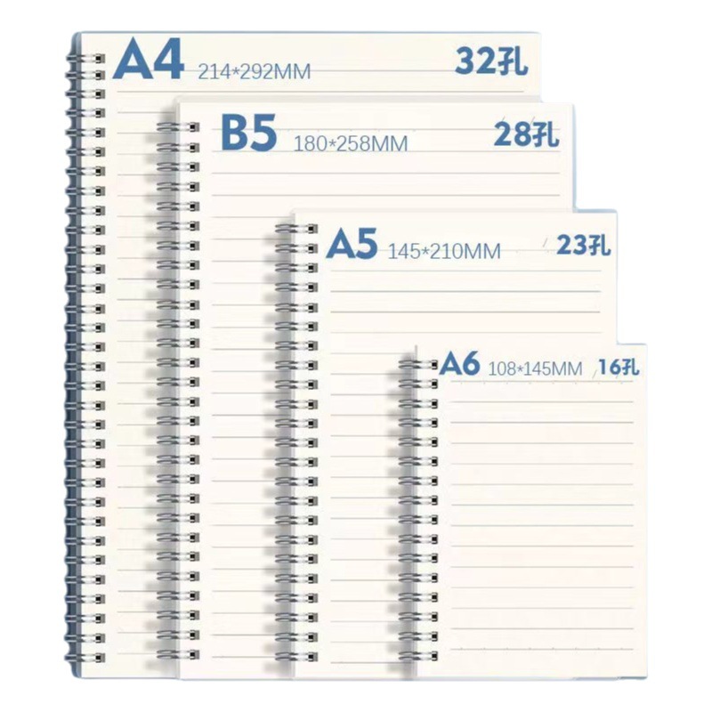 Cuaderno de bobina transparente al por mayor A5 cuaderno de estudiante simple línea horizontal en blanco cuadrado cuaderno portátil cuaderno personalizado