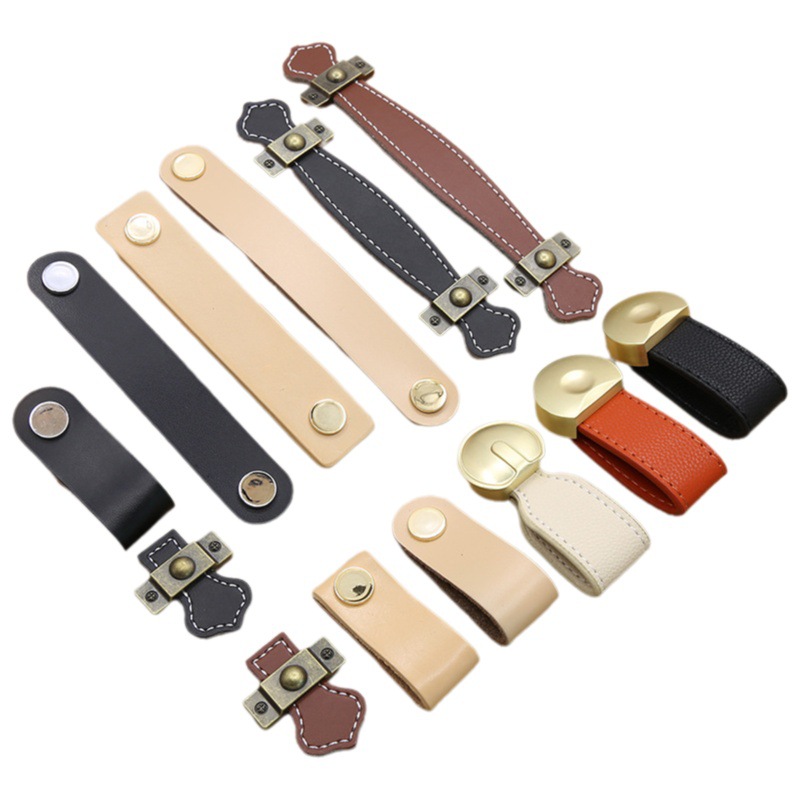 Asa de cuero para maleta, cajón, puerta de armario, asa de cuero marrón-negro, venta directa de fábrica y al por mayor.