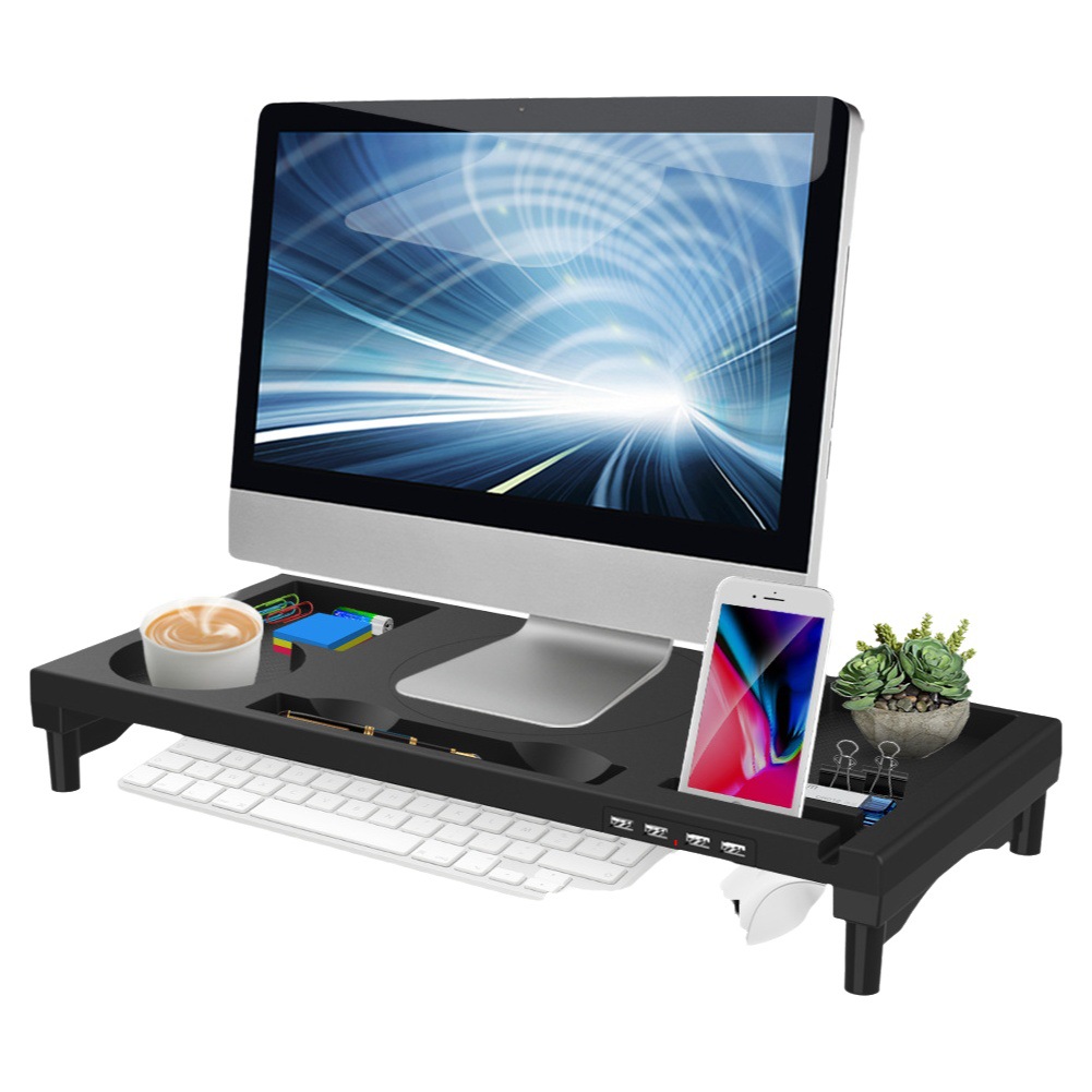 Monitor de la computadora aumento de la altura rack de almacenamiento de plástico rack portátil aumento de la altura del soporte de carga USB fábrica al por mayor