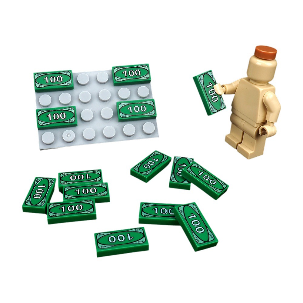 Verde 100 papel moneda billetes patrón 1*2 bloques de construcción 3069 pequeñas partículas escena accesorios modelo compatible con LEGO