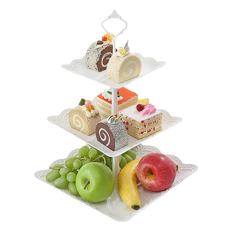 Cumpleaños plato de fruta de tres capas sala de estar plato de fruta seca té de la tarde postre bandeja postre Decoración de mesa soporte de pastel de múltiples capas