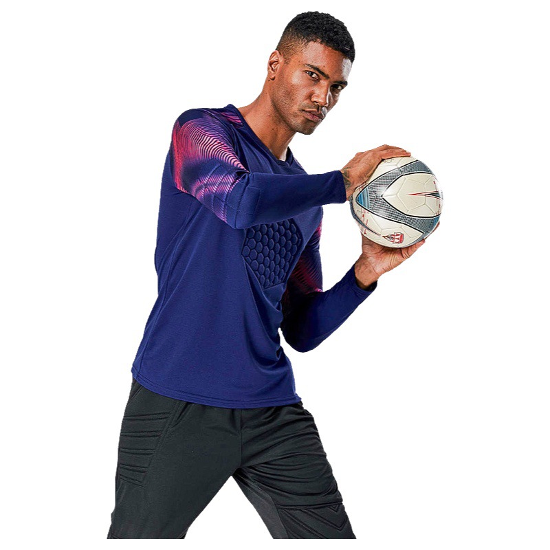 Uniforme de portero de fútbol para hombre, con almohadillas de esponja de manga larga para adultos, camiseta de uniforme de portero para entrenamiento de competición, venta al por mayor en stock.