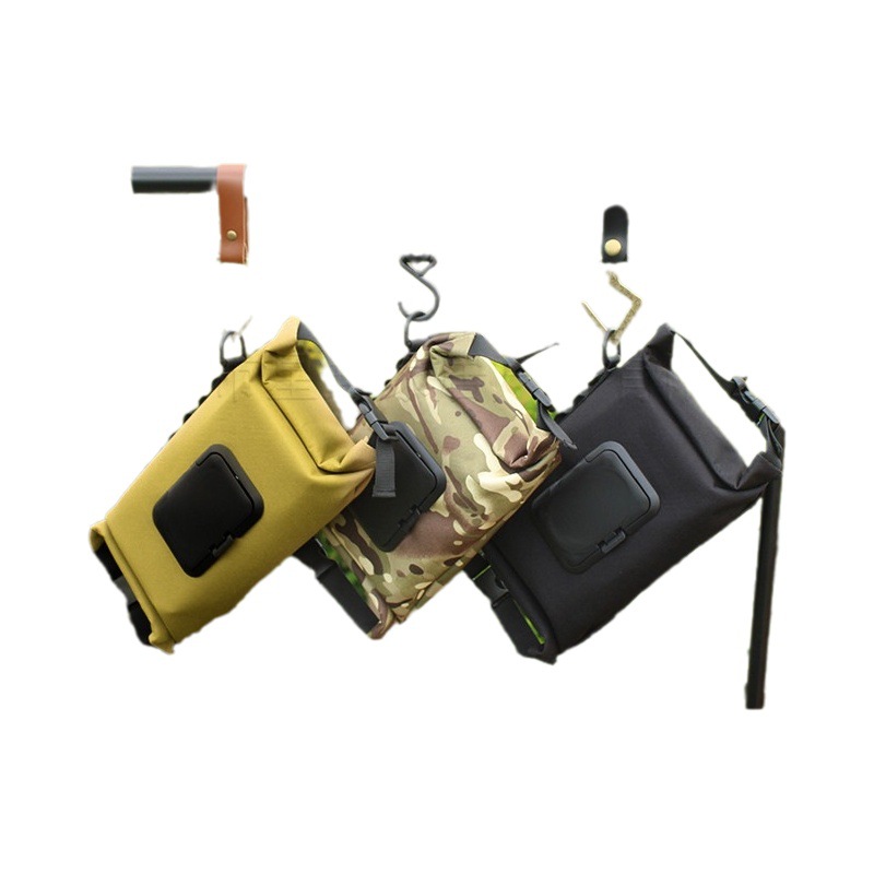 Colgante portátil multiusos hebilla caja de pañuelos en stock al aire libre camping camuflaje multicolor lienzo tejido húmedo caja de pañuelos