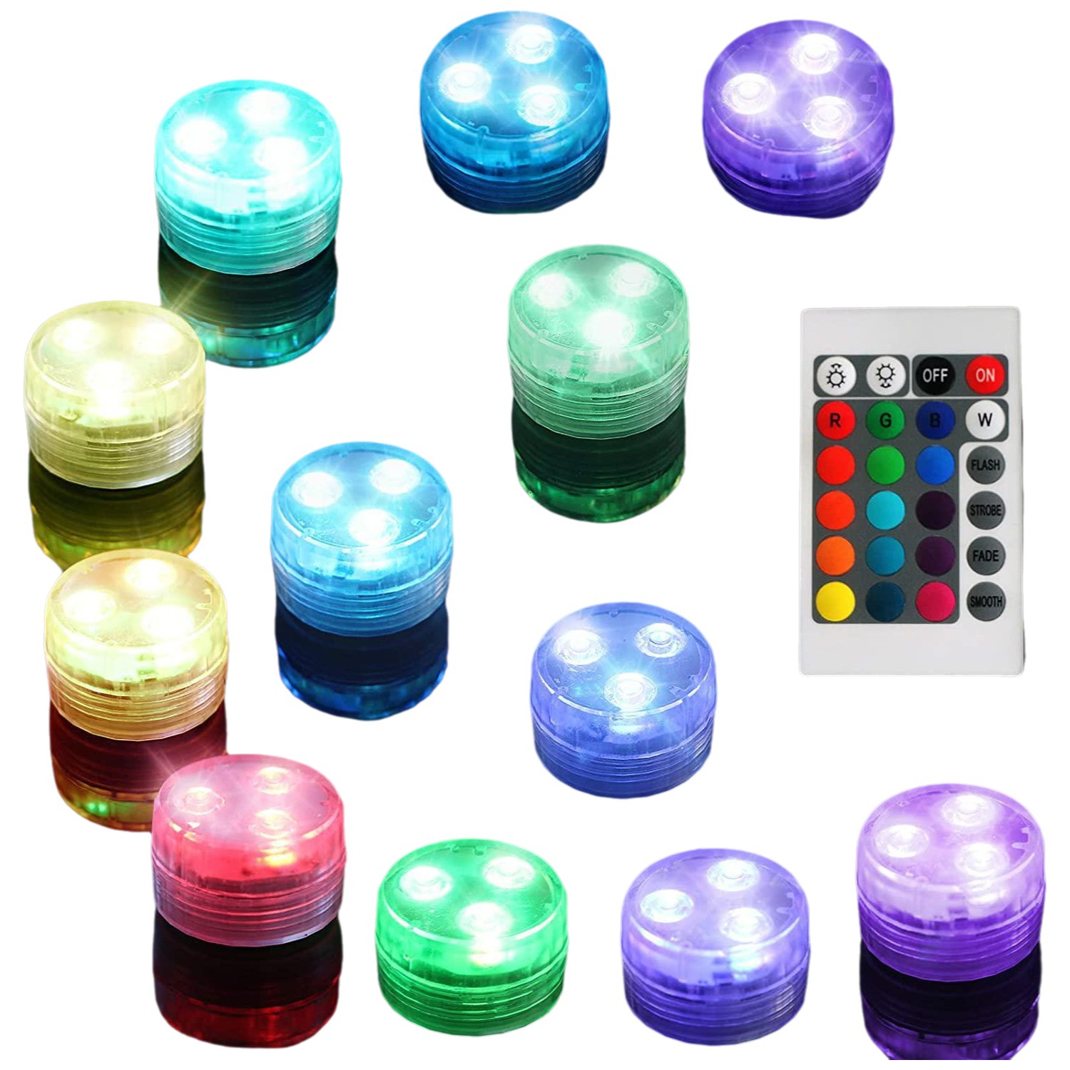 Botón pequeño, lámpara de pecera, lámpara de buceo, lámpara LED 3 5050, control remoto de 24 teclas, lámpara de botella de siete flores, lámpara de paisaje de deriva de agua