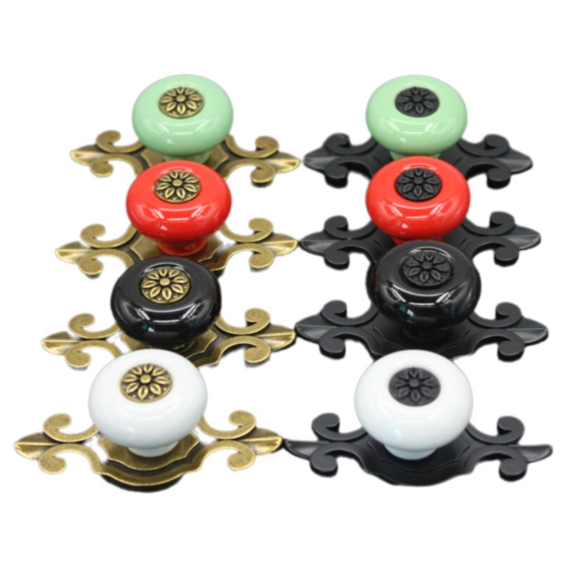 Muebles manija de aleación de zinc gabinete puerta cajón cerámica antiguo cobre color manija solo agujero negro blanco estilo europeo