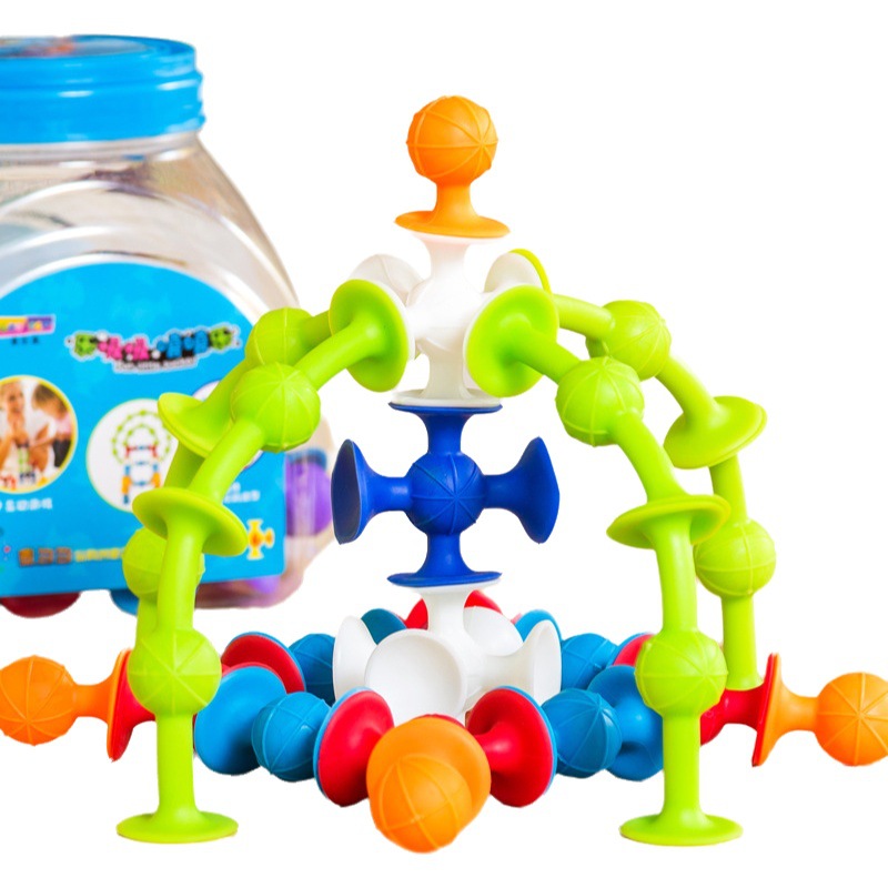 TPR bloques de construcción suaves, succión, pegajosidad, juguetes educativos para niños, juguetes de ventosa de bloques de construcción de partículas grandes de bricolaje