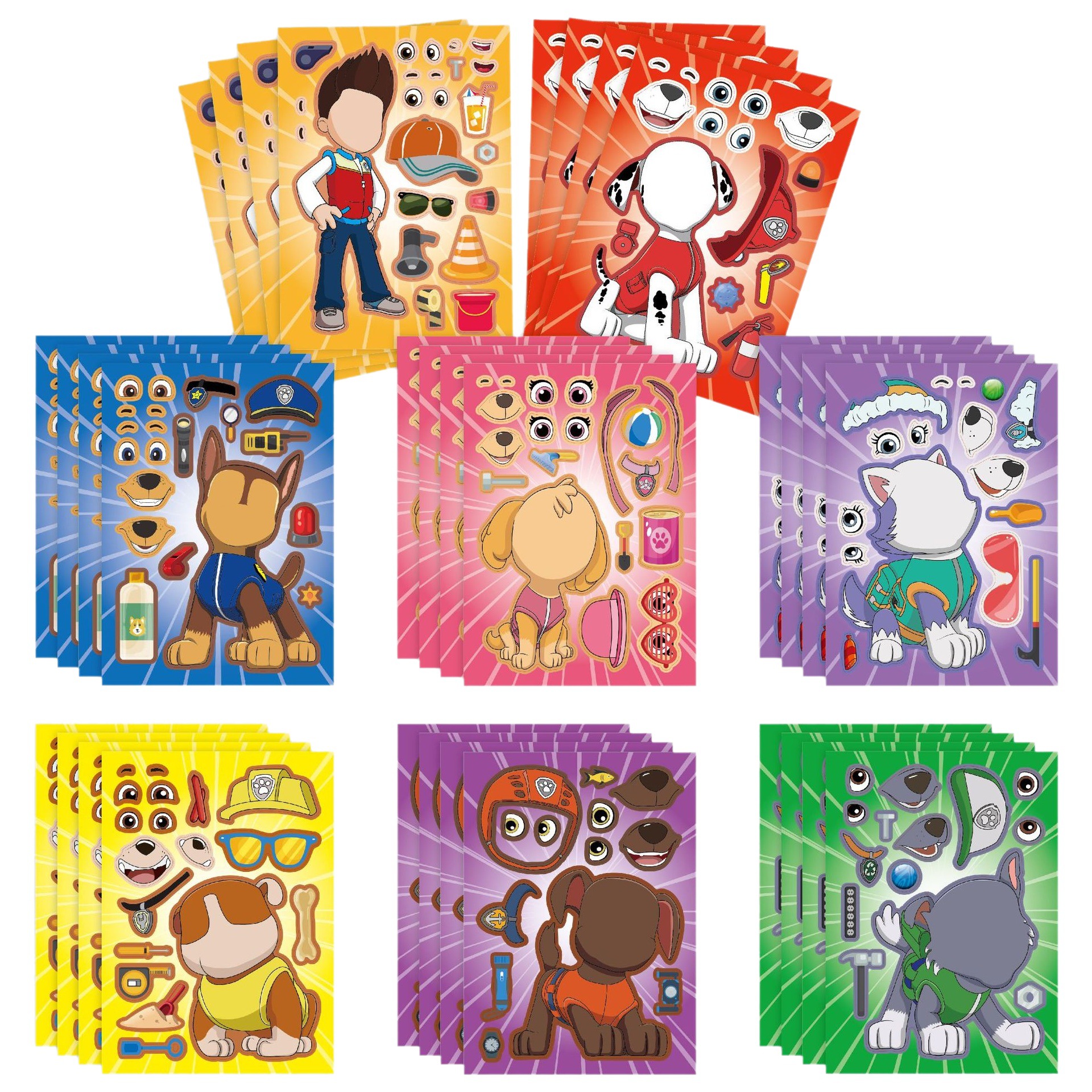 CM2304008 wangwang equipo de dibujos animados de los niños entre padres e hijos rompecabezas interactivo mano cuenta DIY etiqueta engomada de la cara