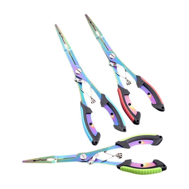 Stainless steel color titanium two-color lengthened fishing pliers multi-function fishing scissors lead pressing Luya pliers fishing tools