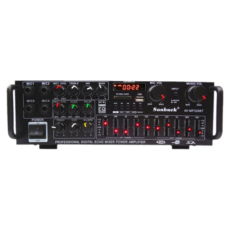 Amplificador AV-MP326BT con Bluetooth y ecualizador EQ, doble uso para hogar 110V estándar americano y automóvil 12V, alta potencia