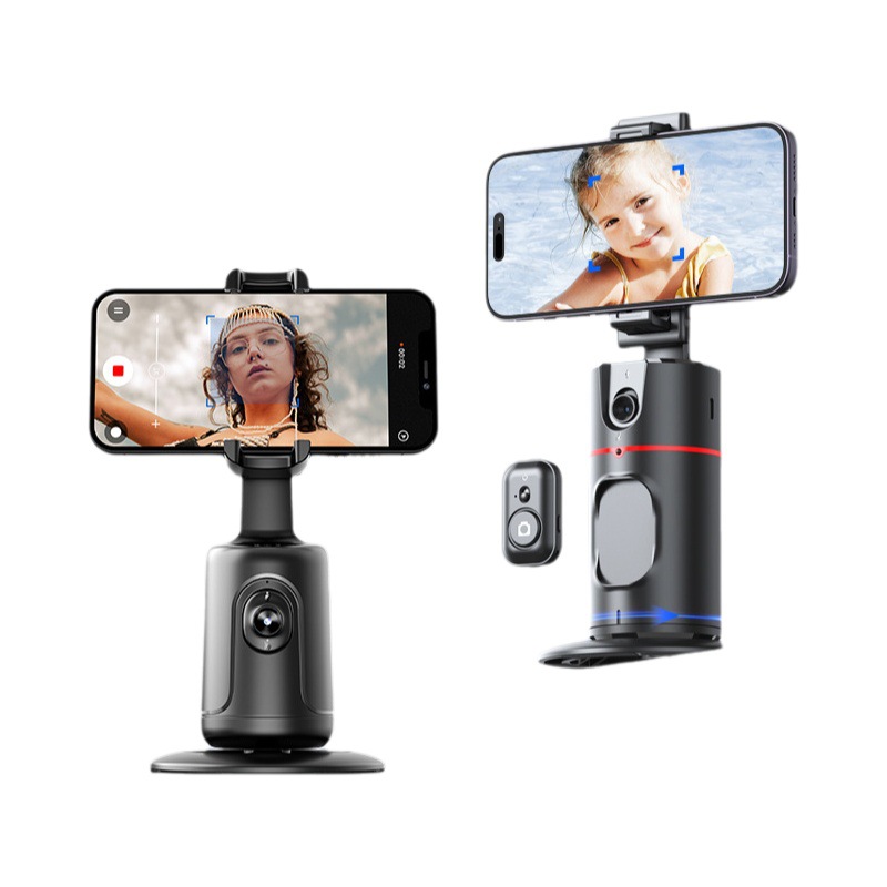 Estabilizador de teléfono móvil P02 con seguimiento, soporte de teléfono para transmisión en vivo con soporte de pie totalmente automático, estabilizador de escritorio con seguimiento facial.