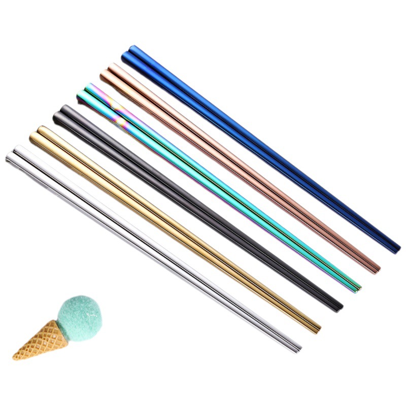Cross-border 304 palillos de acero inoxidable creativo Chapado en titanio color mágico palillos cuadrados completos palillos cuadrados del hogar del hotel cinco pares