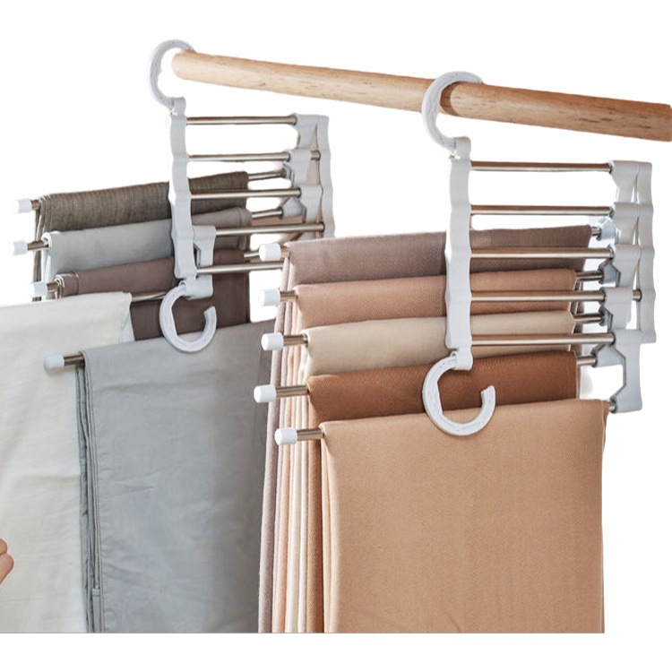 Venta directa, estante plegable grande para pantalones, colgador de ropa multifuncional de acero inoxidable, estante mágico para pantalones, estante telescópico para pantalones de almacenamiento de cinco capas