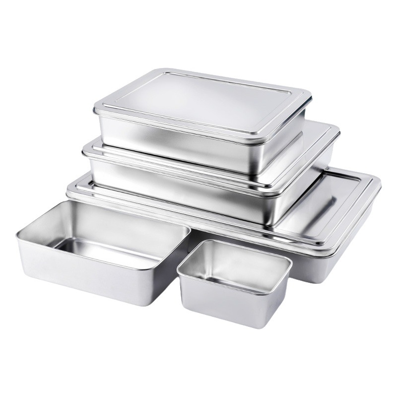 Placa rectangular de acero inoxidable placa de cocina hogar caja con tapa Placa de pastel al vapor bandeja plana placa cuadrada