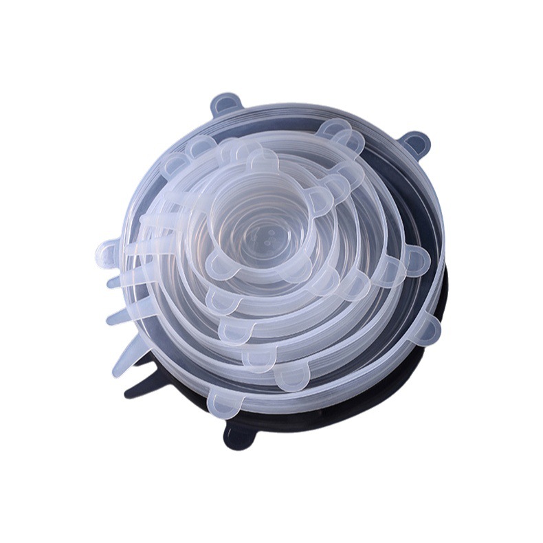 Directo de fábrica de silicona fresca cubierta de seis piezas sellada cubierta de silicona fresca película de mantenimiento de la cocina vacío universal cubierta elástica