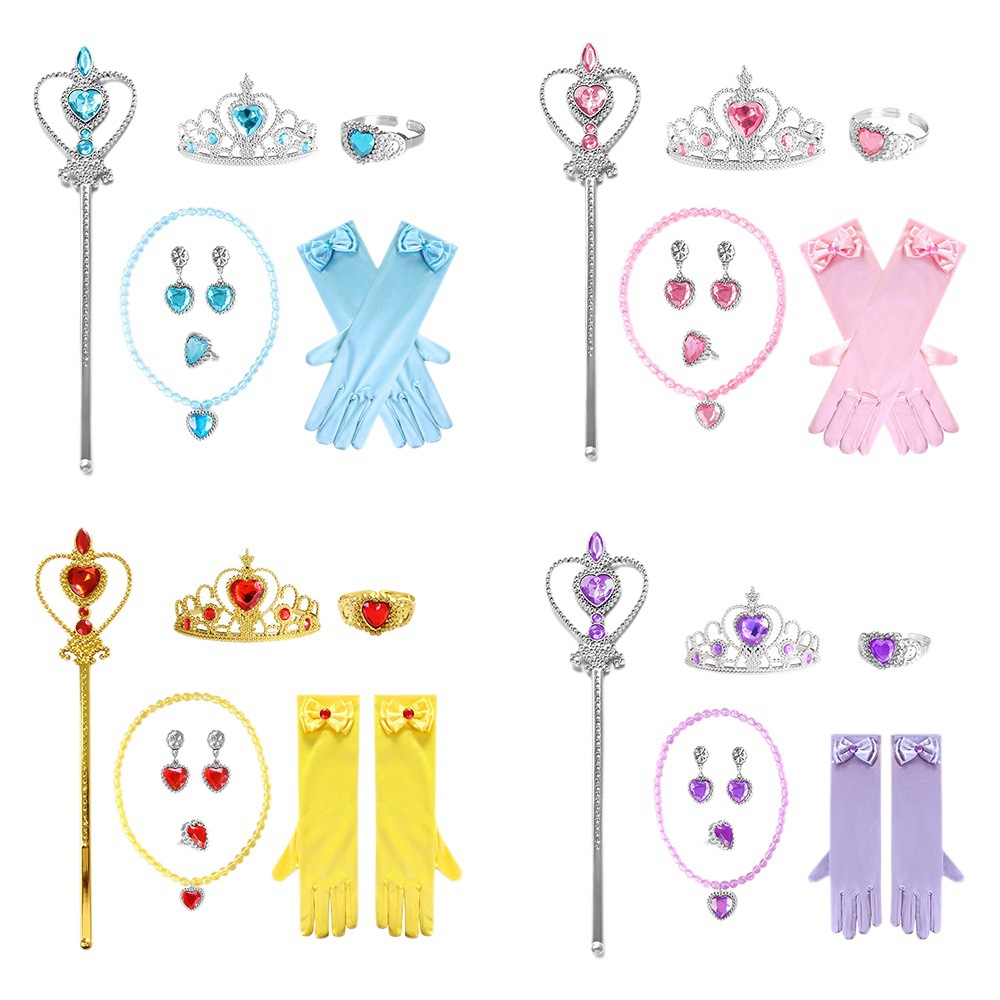 Frozen princesa amor collar traje niñas princesa joyería niños melocotón corazón con corona de diamantes palo mágico