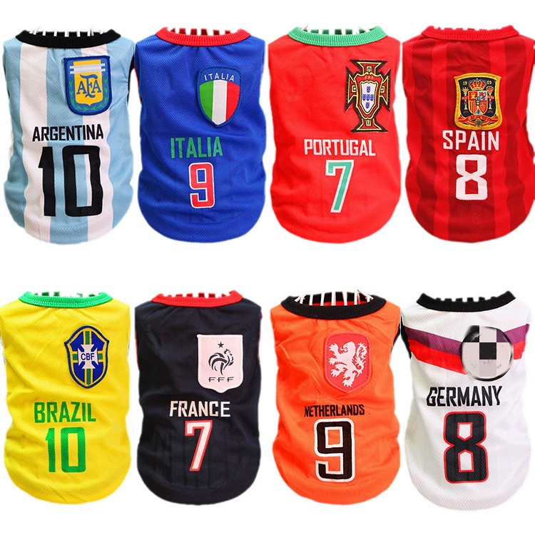 Factory Direct Dog World Cup Soccer Cup Весенний и летний жилет для собак Тедди Золотые волосы Одежда Samo