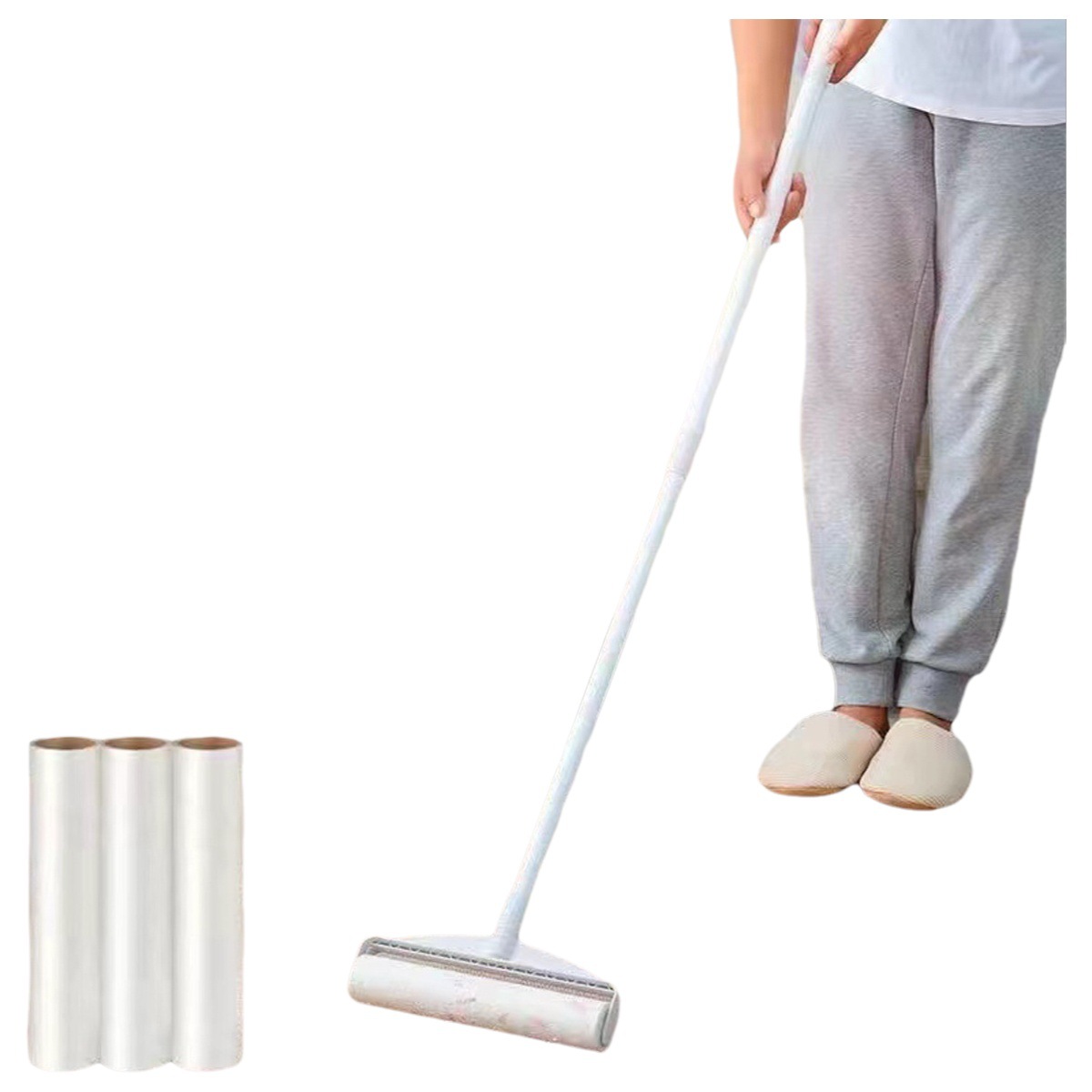 Rodillo de viscosa, barra larga, cepillo de viscosa telescópico, cepillo de rodillo de ropa, dispositivo de viscosa, trapeador de papel rasgable, rodillo de eliminación de polvo