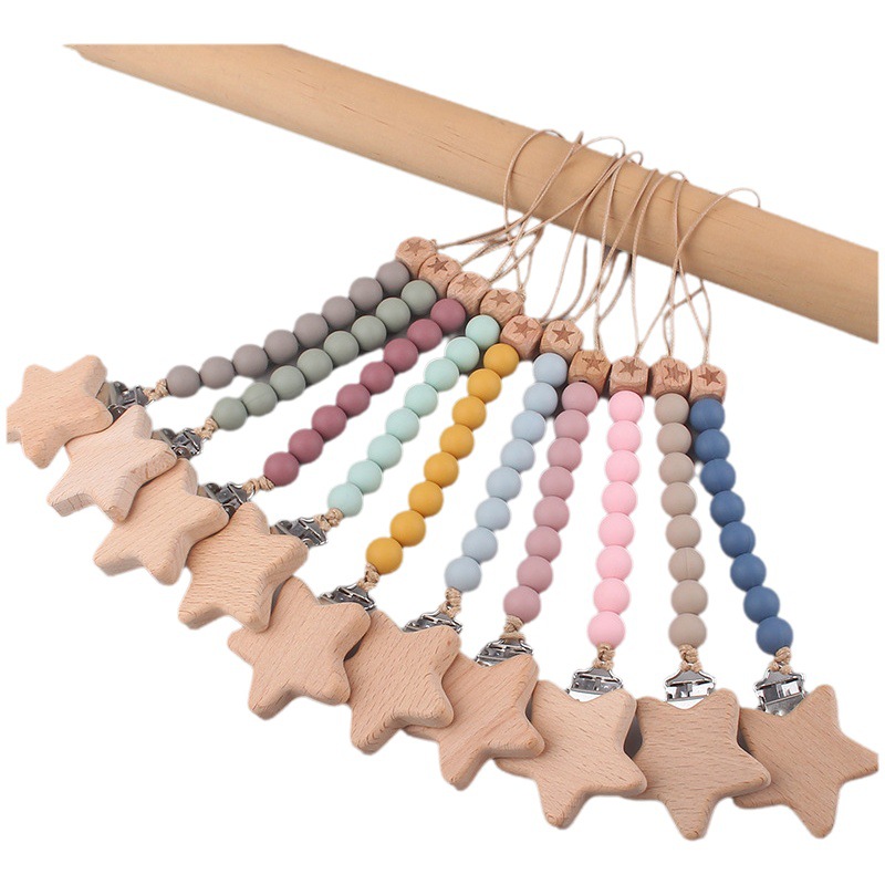 Nueva Cadena de chupete de silicona Beech estrella chupete clip bebé calmante Beech patrón de bolas chupete cadena anti-caída