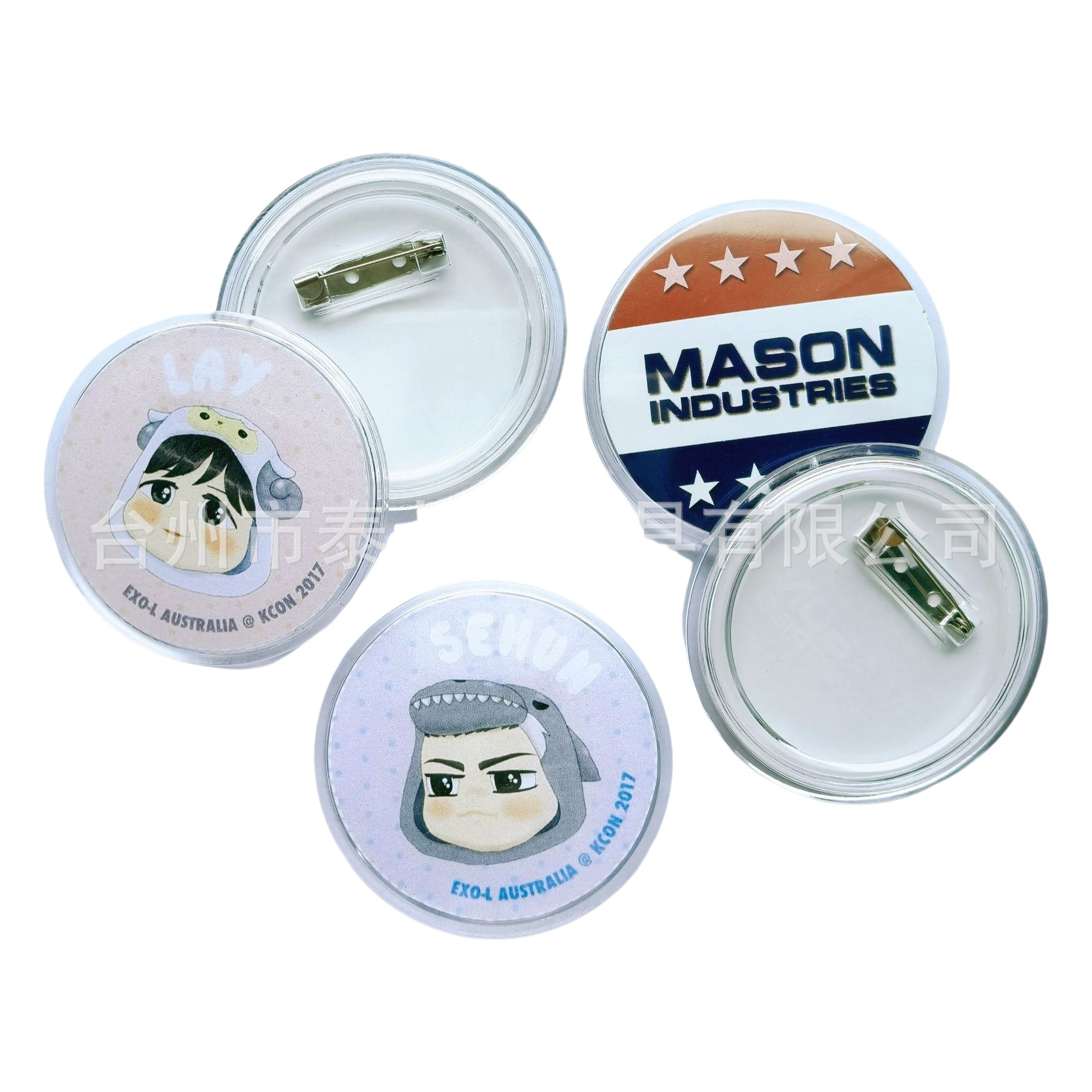 Insignia transparente de acrílico transparente insignia consumibles al por mayor 58/44/37/25mm múltiples tamaños disponibles